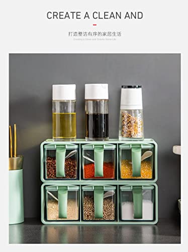 Image of 3pcs Storage Spices Jar Plastic 3 in 1 Spice Jar with Rack Box Serving Set with Cover and Spoon, seasoning Storage Spice Rack Set with Removable Jars for Salt Sugar Spices (randomly color)