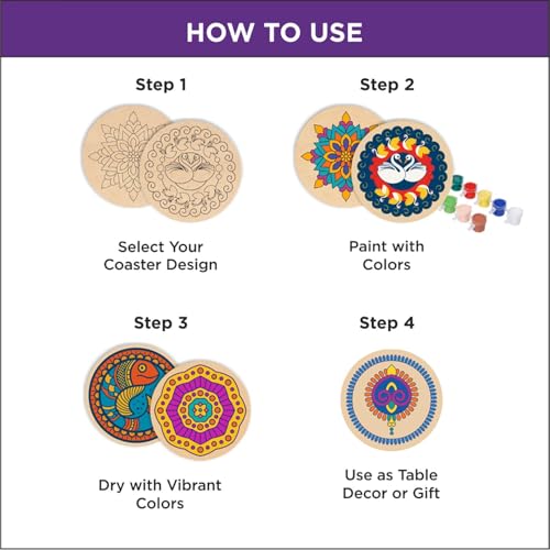 Image of Mind Pilot Mandala Coaster Painting Kit for Kids & Adults | DIY Mandala Art & Craft Kit with Pre-Marked MDF Coasters, 12 Vibrant colours & Brushes | Creative Hobby Activity, Home Decor & Birthday Gift for Girls Boys