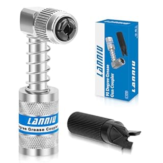 LANNIU 90 Degree Grease Gun Coupler - Upgraded 4-Jaw Quick Release Lock on Grease Coupler Adapter for Tight Spaces, 10,000 PSI High Pressure Heavy Duty Right Angel Grease Gun Tips