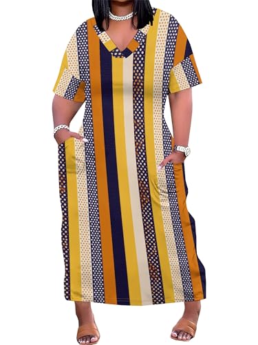 Image of SUZONANA Plus Size Dresses for Curvy Women African Print American Dress Summer Outfits Casual Loose with Pocket