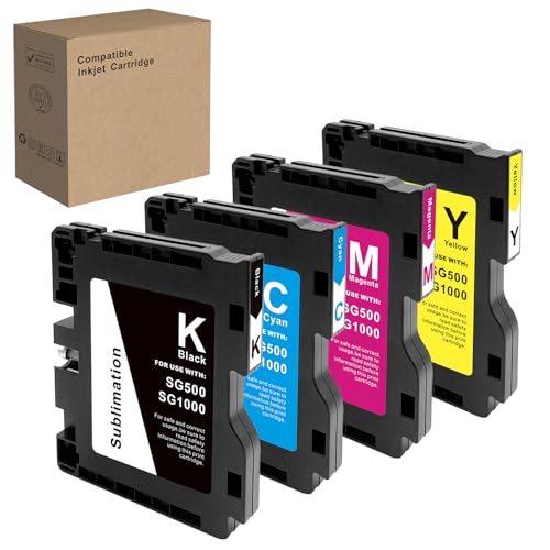 SG500 SG1000 Sublimation Ink Cartridge with Latest Upgraded Chip No AB Version Compatible with Sawgrass Virtuoso SG500 SG1000 Printer Pack of 4 (BK/C/M/Y) Y