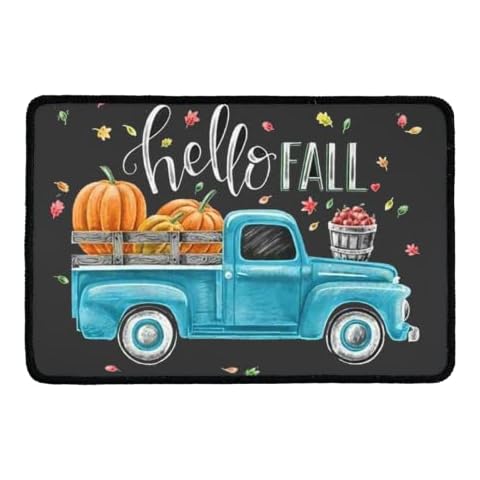 PZZ BEACH Halloween Fall Entrance Doormat Outdoor Indoor Floor Mat Non Slip Blue Truck Pumpkin Cover