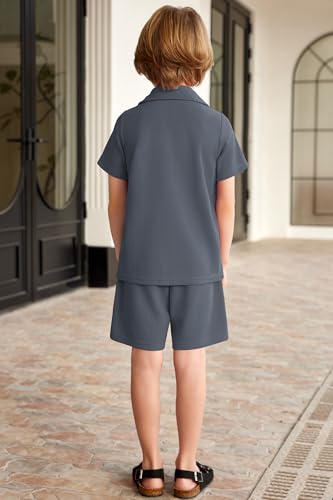 Image of Arshiner Toddler Boys 2 Piece Summer Outfits Waffle Knit Short Sleeve Button Down Shirt & Casual Shorts Sets Size 2-7