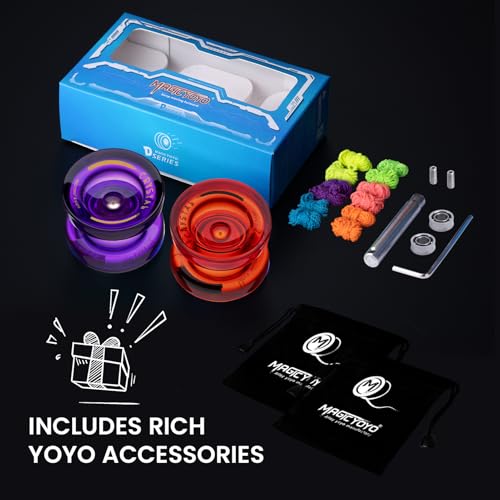 Image of MAGICYOYO K2 Crystal Responsive Yoyos for Kids 8-12, Unresponsive Yoyo Pack with Finger Spin Function, Professional Yo yo with Bearing Kit, 12 Yo-yo Strings+2 Sacks (Red+Purple)