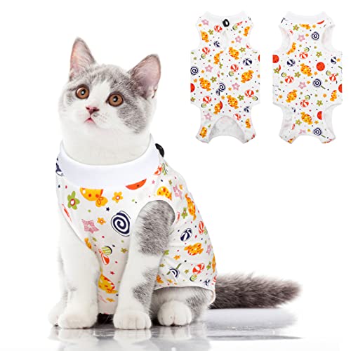 Image of SUNFURA Cat Recovery Suit, Kitten Surgical Full Bodysuit for Abdominal Wound Protector Anti Licking After Surgery, Professional Bandages Cone E-Collar Alternative for Small Male & Female Pets