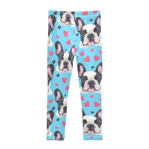 Bulldog on Blue Girls Leggings,Workout Leggings for Girls Toddler Athletic Legging Size for 3-10T2