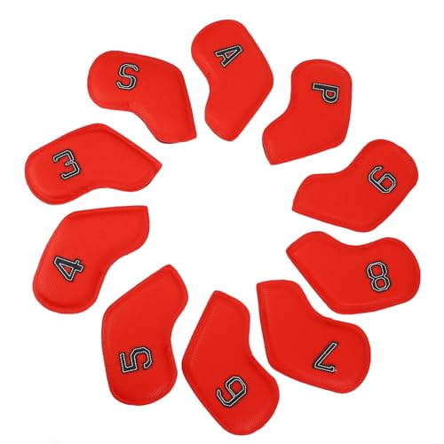 DANAIXZ ゴルフクラブヘッドは、ゴルフアイアンクラブのトレーニングとストレージのための 両面刺繍保護カバーを豪華なぬいぐるみを備えた10PCSプレミアムPUレザーをカバーしています