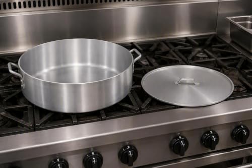 Kratos 35 Qt Aluminum Brazier with Cover, 21.7" Dia x 5.9" Deep