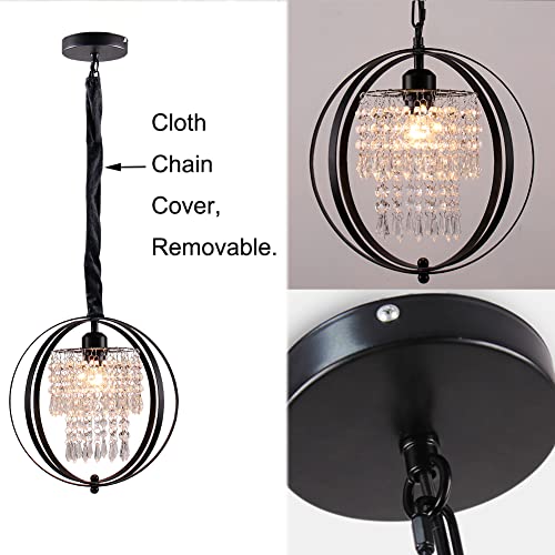 Vintage 11.8" Globe Crystal Chandelier Orb Chandeliers Pendant Lighting Spherical Hanging Lights Industrial Round Ceiling Light Fixtures For Kitchen Closet Dining Room Bedroom Farmhouse (Black) #TOP4