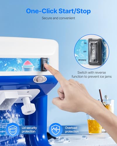 Image of VEVOR Commercial Ice Shaver Crusher,286lbs Per Hour Electric Snow Cone Maker with 2L Ice Cube Box, 250W 1500RPM Tabletop Shaved Ice Machine for Parties Events Snack Bar, Home and Commercial Use (Blue)