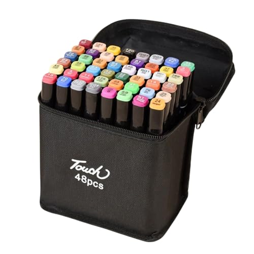 Conjunto de Canetinhas Kit Profissionais 36/48/60 Cores Ponta dupla Fina e Grossa Cores Vivas para Desenho Colorir Desenho Permanente Ponta Dupla Com Estojo Caneta (48 Cores)