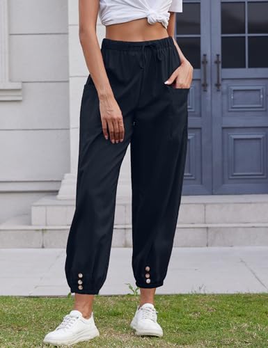 Women Capri Pants Lounge Drawstring High Elastic Waist Wide Leg Quick Dry Pants Cinch Bottom Trousers4
