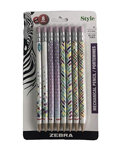 Zebra Style #2 Mechanical Pencil 0.7mm Point Size Assorted Geometric Patterns 8 Count