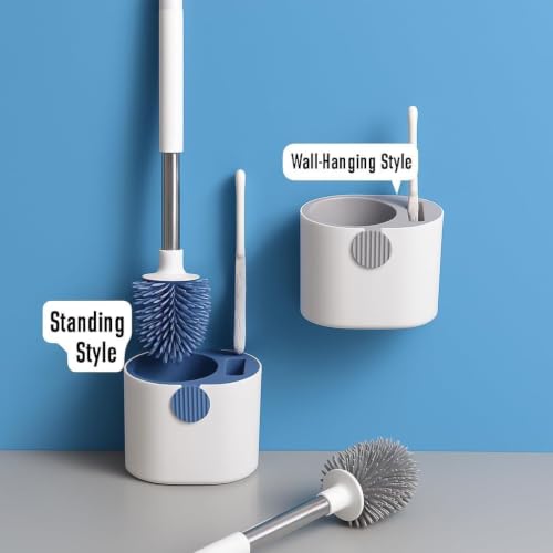 Image of Coofandy Toilet Cleaning Brush with Holder,Stainless Steel Long Handle Washroom Brush with Gap Cleaning Tweezer,Wall Mounted Bathroom Brush Cleaner with Caddy,Durable Rust-Resistant Deep Cleaning Set