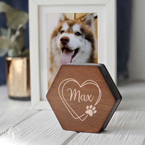 Image of Personalized Pet Hair Keepsake Box for Dog and Cat Fur - Engraved Wood Memorial Box - Unique Customized Gift for Loss of Furry Friend Wooden (Dark Diamand Wood Lid)