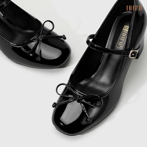 Image of IDIFU IN2 Mary Janes for Women Closed Toe Block Heels Cute Bow Dress Shoes