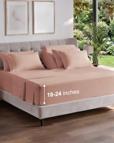 Image of CGK Unlimited Extra Deep Flex Top Split Head King Sheet Set - 6 Piece Breathable and Cooling Sheets - Hotel Luxury Bedding for Women, Men, Kids & Teens - Easy Secure Fit - Extra Deep Pockets - Mauve