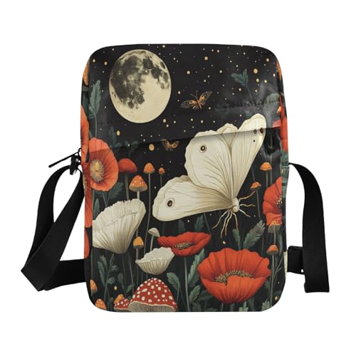 messenger bag for women crossbody over the shoulder bags for men Lady Shoulder Handbags Adjustable Strap for Casual Casual- Poppy Mushroom Moon Spring
