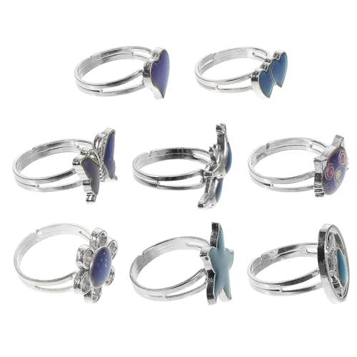 Anillos de aleación de zinc ajustables con cambio de color juego de 8 piezas para mujer y niños