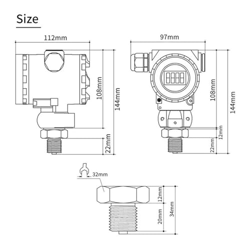 Transmetteur de pression LCD 4-20mA 0-0.4Mpa avec sortie RS485 IP65 - 7