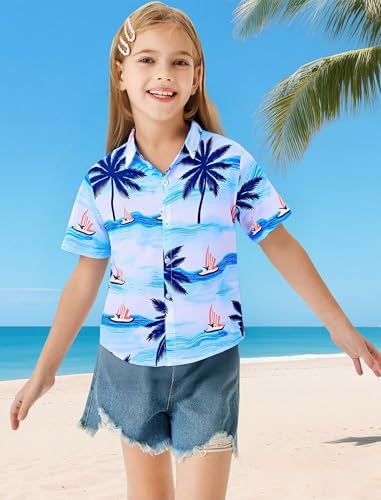 Image of Hawaiian Shirt for Boys Button Down Wrinkle Free Shirt Short Sleeve Funny Beach Casual Summer Print Top for Kids 4-15 Years