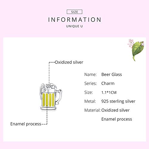 Teapot Bead Charm Bracelets for Women Sterling Silver Blue Crystal Zircon Beads Tea Cup Charms for Bracelets or Necklace (Beer Cup Charm)3