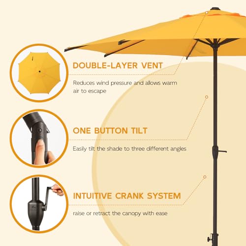 Image of Abba Patio 9FT Lyon Outdoor Patio Umbrella Outdoor Table Umbrella with Crank Market Umbrella 8 Sturdy Ribs UV Protection Waterproof and Push Button Tilt for Garden Deck Backyard Pool,Yellow
