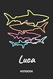  Luca - Notebook: Blank Lined Personalized & Customized Name 80s Neon Retro Shark Notebook Journal for Men & Boys. Funny Sharks Desk Accessories Item ... School Supplies, Birthday & Christmas Gift.