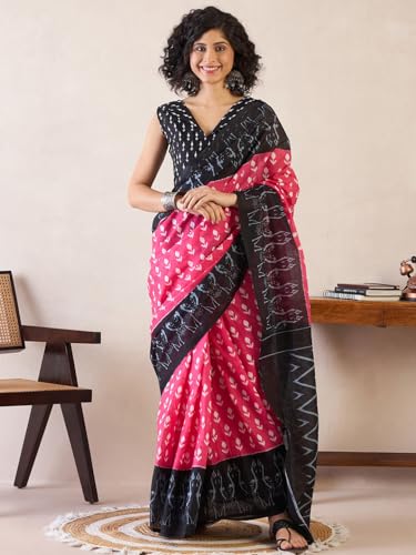 SAREE MALL Women's Multicolor Cotton Bagh Printed Ready To Wear one Minute Saree With Unstitched Blouse Piece(RTWMINAXI6501_SMC_Parent)