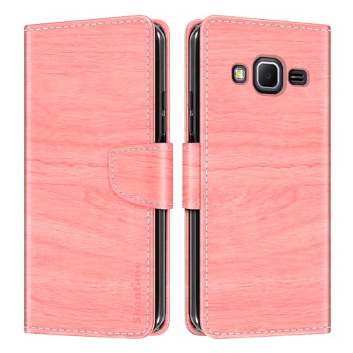 Shantime Étui Portefeuille Cuir Compatible avec Samsung Galaxy Core Prime, Housse Colorée Rabat avec Cartes, Fermeture Aimantée Protection Totale(Rose)