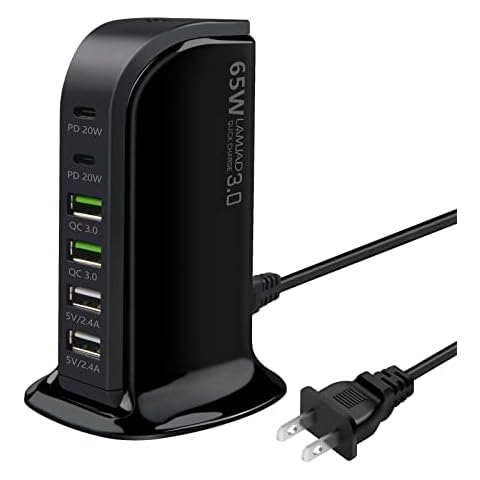65W USB C Charger Block, 6-Port Fast Charging Station for Multiple Devices,Fast Charger USB C with Multiports Charging Hub, Portable Wall Charger for 15/14 /13 /12Pro Max,iPad,Samsung,Galaxy Cover