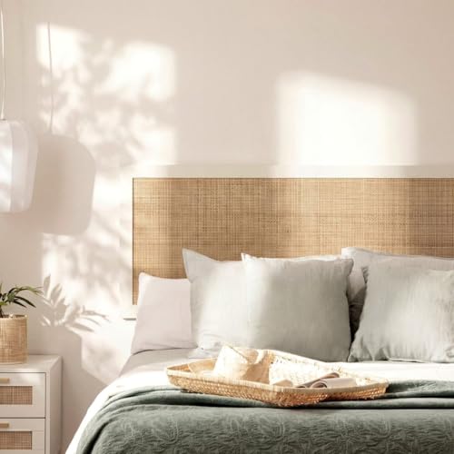 KLAST Cabecero de Cama Tahiti en Ratán Natural para Camas de 135, 150 y 160 cm, Diseño Atractivo, Suave y Calmante, Requiere Anclaje a Pared, Muebles a Juego Disponibles