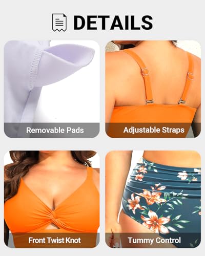 Image of Daci Plus Size Two Piece Swimsuits - Women High Waisted Bikini Tummy Control Bathing Suits Knot Twist Swimwear 2025