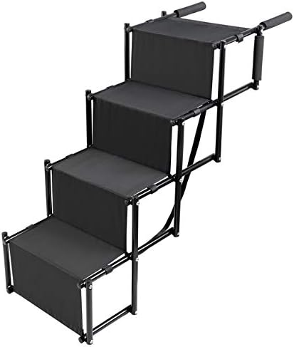 Dog Car Step Stairs Foldable - SUKI&SAMI Metal Frame Folding Dog Ramp for Car,Lightweight Portable Large Dog Ladder,for Dogs and Cats,SUVs and Trucks,Couch and Bed,Protect Pets' Joint and Knee