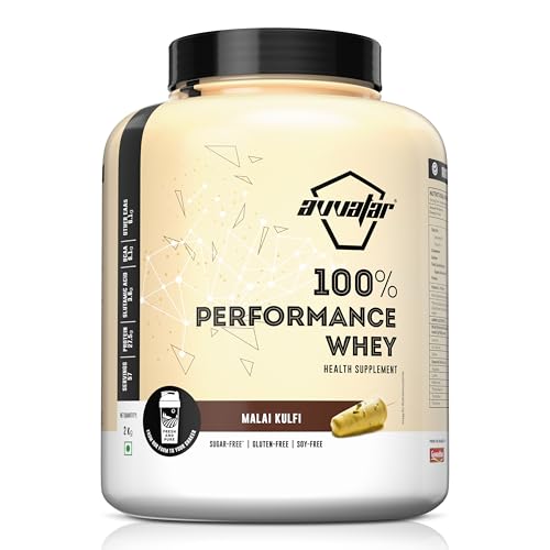 Image of avvatar PERFORMANCE WHEY PROTEIN | 2Kg | Malai Kulfi Flavour | 27.5g protein | 57 servings