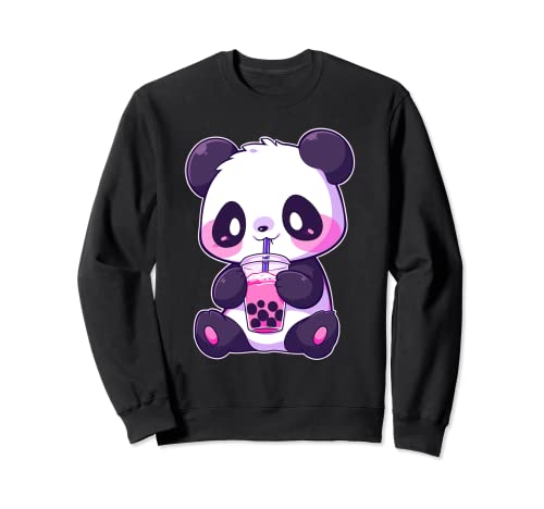 Kawaii Cute Anime Panda Drinking Bubble Boba Tea Girls Teens Sudadera