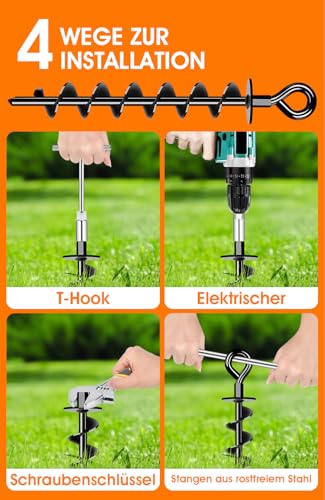 Schwerlast Bodenanker 4 Pack,Robust voll verschraubter Erdanker zur Befestigung von Trampolinen, Vordächern, Schaukeln usw
