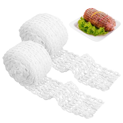 HweeWanX Red de jamón para ahumar, 2 unidades, color blanco, 2 m, hilo de algodón, 18 agujeros, red de carne para cocinar, red para asar para guardar y colgar jamón o salchichas