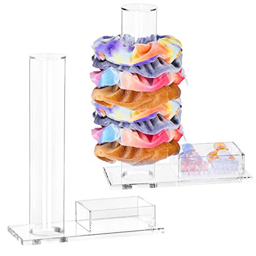 2 Pack Scrunchie Holder Organizer Acrylic Scrunchies Holder Stand for A Lot of Scrunchies Hair Scrunchy Stand Clear Jewelry Bracelet Hair Ties Organizer Stand with Hair Clip Containers Rack