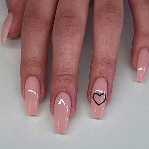 Outyua Heart Press on Nails Long Coffin Fake Nails Acrylic ballerina False Nails Glossy Full Cover Nails for Women and Girls 24pcs