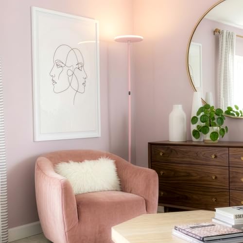 Image of Brightech Sky LED Floor lamp, Torchiere Super Bright Floor Lamp for Living Room Decor & Office - Dimmable, Tall Standing Lamp with Warm Light for Bedroom & Reading - Matte Pink