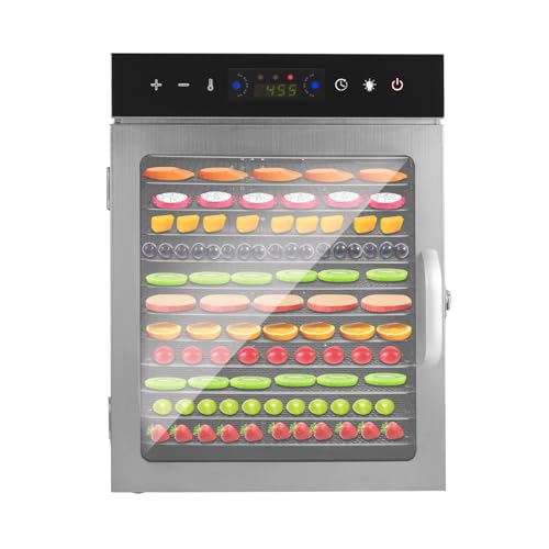 12 Trays Food Dehydrator Stainless Steel Commercial Food Dryer Machine for Jerky, Meat, Fruit, Herbs, Vegetables, 650W Food Dehydrator Machine with Timer and Temperature Control