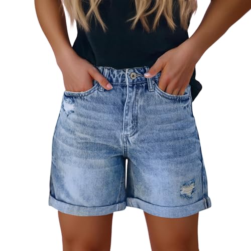 shownicer Short en Jean Femme Taille Haute Été Denim Short Vintage Jean Casual Baggy Pantalon...