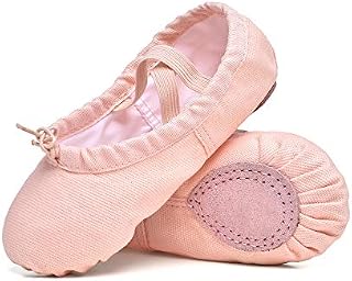 STELLE Girls Canvas Ballet Slippers Flats, Leather Soles Dance Shoes (Ballet Pink, 6MT)