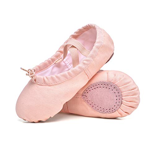STELLE Girls Canvas Ballet Slippers Flats, Leather Soles Dance Shoes (Ballet Pink, 6MT)
