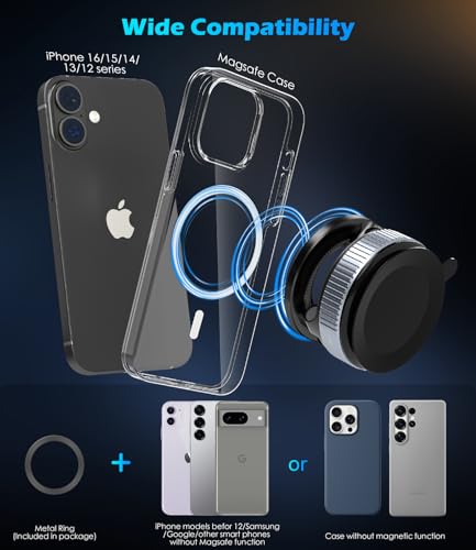 ALAFLY Soporte Móvil Magnético Coche con Ventosa [Rotación de 360° & Plegable], Metal Soporte Móvil Compatible con MagSafe iPhone, para Coche/Parabrisas/Vidrio/Cualquier Superficie Lisa, Negro - imagen 7