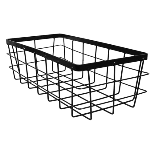UKCOCO Cesta De Almacenamiento De Pared para Baño Rectangular Metálica Grande De Hierro Negro Resistente Borde Liso Organizador De Artículos Varios para Ducha y Cocina Montaje Pared