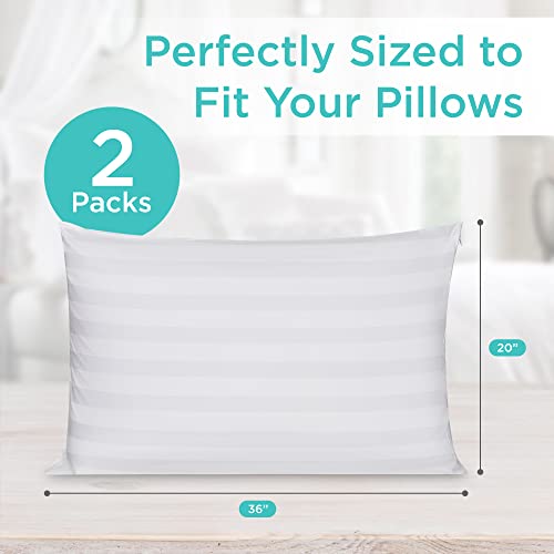 Damask Stripe Zippered Pillow Protector - Cotton Pillow Case Cover Protectors - 300 Thread Count - King Size - Set Of 2 - By Continental Bedding #TOP7