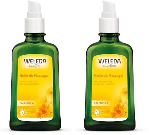Huile de massage au calendula Weleda pour calmer les tiraillements de la peau
