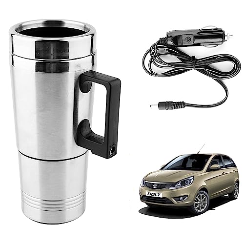 Image of Oshotto 12V Stainless Steel Car Heating Kettle /Mug, Travel Friendly electric Tea /Coffee maker Compatible with Tata Bolt (300ml)
